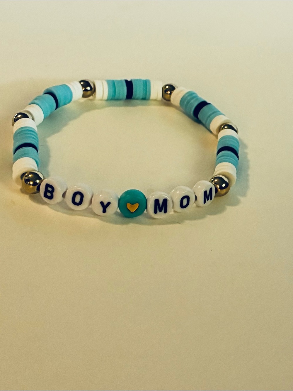 Blue 'Boy Mom' Beaded Stretch Bracelet